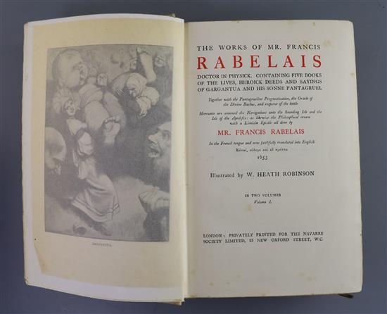 Rabelias, Francois - Works, 2 vols, qto, illustrated by W. Heath Robinson, original white buckram, foxed throughout,